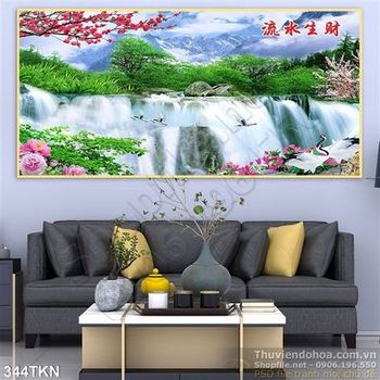 Tranh thác nước phong thủy mùa xuân đẹp