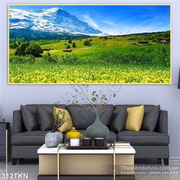 Tranh núi tuyết và cánh đồng trang trí bếp