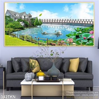 Tranh biệt thự bên hồ thiên nga