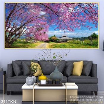 Tranh rừng đào nghệ thuật trang trí phòng khách