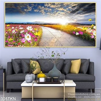 Tranh con đường và cánh đồng hoa hồ điệp