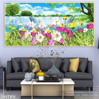 Tranh thác nước và hoa hồ điệp đẹp