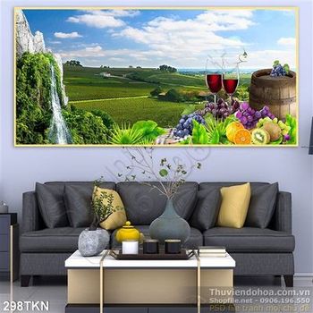 Tranh ly rượu vang và phong cảnh trang trí bếp