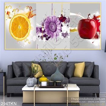 Tranh quả táo và hoa Cúc trang trí bếp