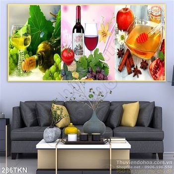 Tranh lu rượu vang và trái cây