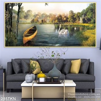 Tranh chim thiên nga và thuyền