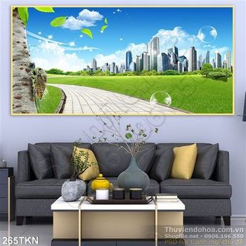 Tranh thành phố hiện đại trang trí bếp