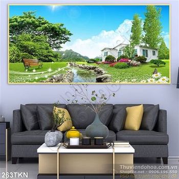 Tranh biệt thự và công viên bên sông