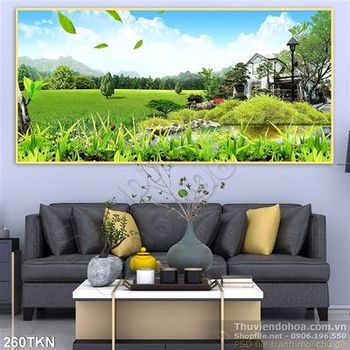 Tranh biệt thự và đồi cỏ trang trí tường