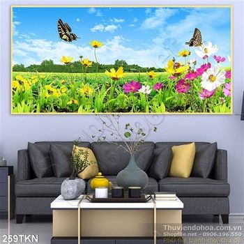 Tranh hoa hồ điệp và cánh đồng cỏ đẹp