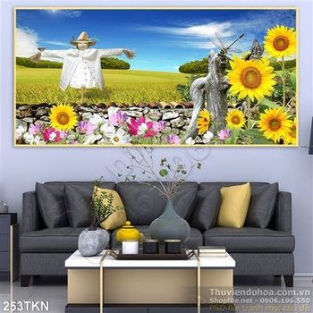Tranh cánh đồng và hoa hướng dương trang trí bếp