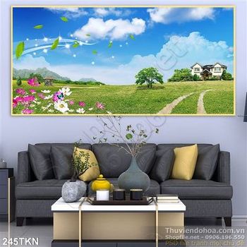 Tranh biệt thự và cánh đồng hoa đẹp