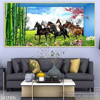 Tranh cây tre và ngựa bát mã đẹp