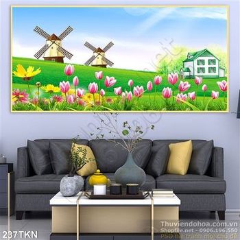 Tranh cối xay gió và hoa tulip đẹp nhất