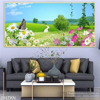 Tranh hoa cúc và thảo nguyên trang trí bếp