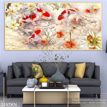 Tranh cửu ngư và hoa mộc lan treo tường đẹp