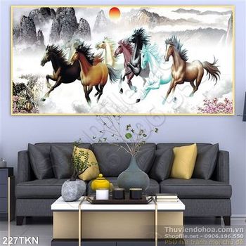 Tranh bát mã phong thủy treo tường phòng khách