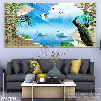 Tranh thiên nga và chim công trang trí nghệ thuật