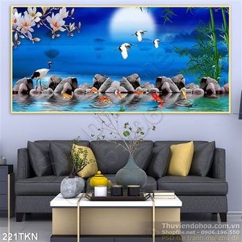 Tranh hoa Mộc Lan và chim Hạc trang trí phòng ngủ