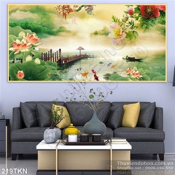 Tranh hoa sen và phong cảnh nghệ thuật