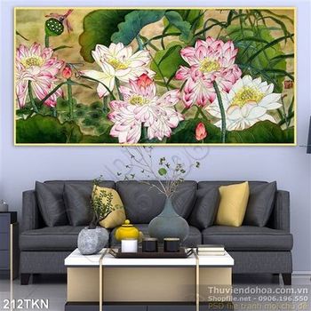 Tranh sơn dầu hoa sen phong thủy đẹp