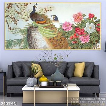 Tranh chim công và hoa mẫu đơn