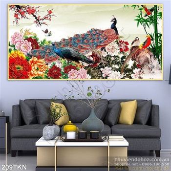 Tranh chim công và hoa mẫu đơn đẹp nhất