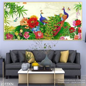 Tranh chim công và hoa mẫu đơn đẹp nhất