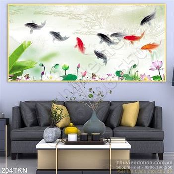 Tranh cửu ngư và hoa Sen trang trí tường đẹp