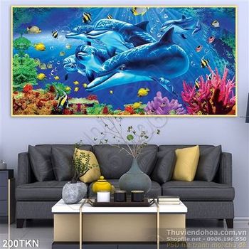 Tranh cá heo và đại dương trang trí bếp