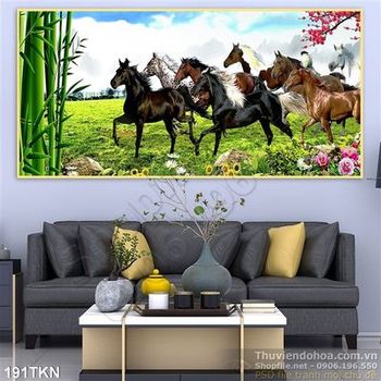 Tranh cây tre và bát mã phong thủy