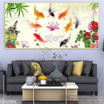 Tranh cửu ngư và tre trang trí phòng khách