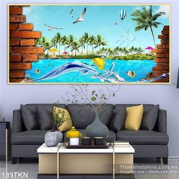 Tranhh biển và khí cầu trang trí phòng khách