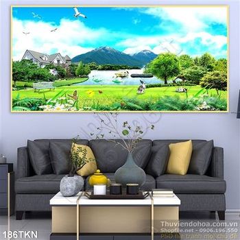 Tranh biệt thự và dòng sông đẹp