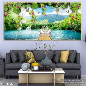 Tranh thác nước và hoa hồng dây leo