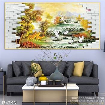 Tranh sơn dầu thác nước trong rừng