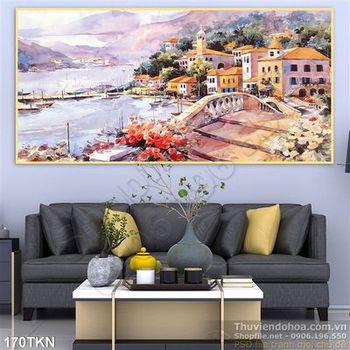 Tranh sơn dầu thành phố trên biển