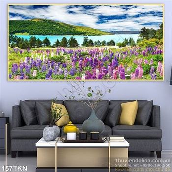 Tranh cảnh núi và đồi hoa đẹp