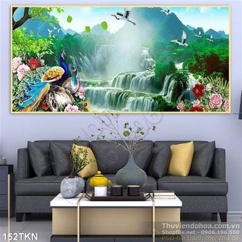 Tranh thác nước nghệ thuật và chim công