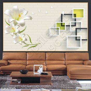 Tranh 3D hoa ly nền gạch trang trí