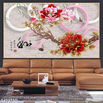 Tranh 3D hoa mẫu đơn cổ điển