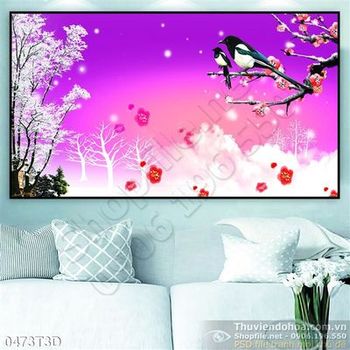 Tranh 3D chim én và hoa đào