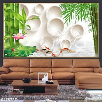 Tranh 3D thủy trúc và cá