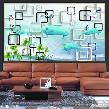 Tranh 3D cá heo treo tường
