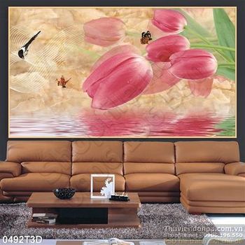 Tranh 3D hoa tulip và nước