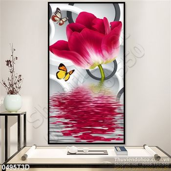 Tranh 3D hoa tulip đỏ treo tường