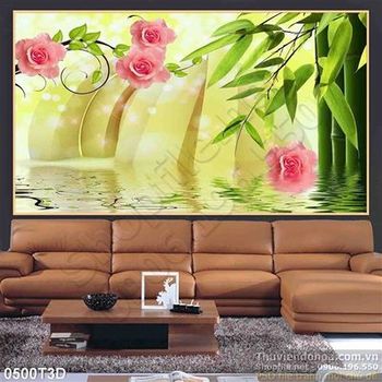 Tranh 3D hoa hồng và nước treo tường