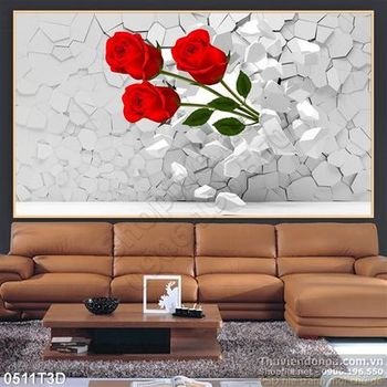 Tranh 3D hoa hồng trang trí phòng khách