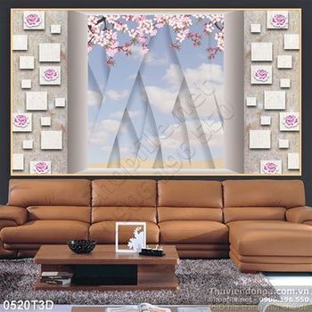Tranh 3D khung cửa hoa đào