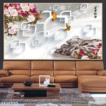Tranh 3D hoa và núi
